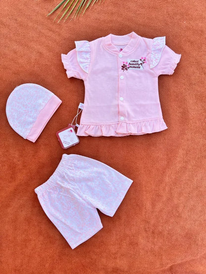 Newborn Baby 3 Pieces Summer Outfit – Shirt, Shorts & Cap