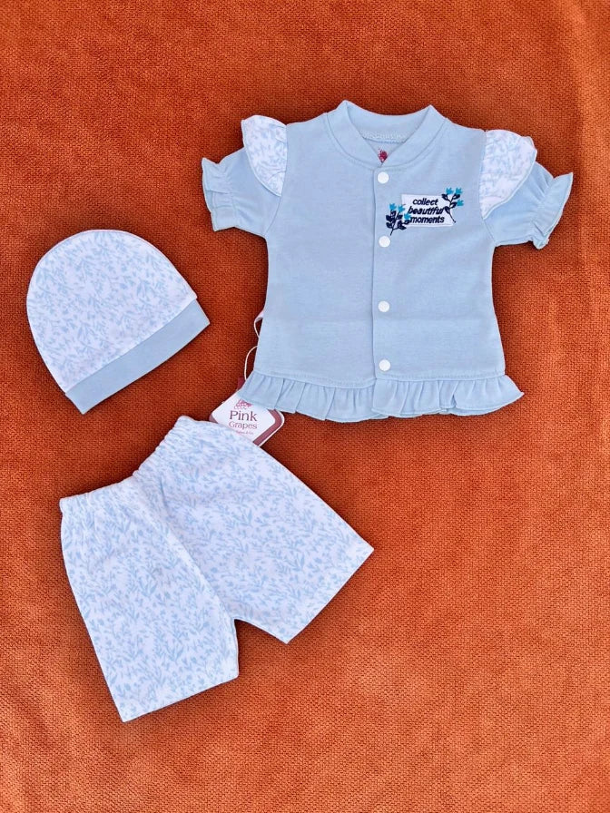 Newborn Baby 3 Pieces Summer Outfit – Shirt, Shorts & Cap