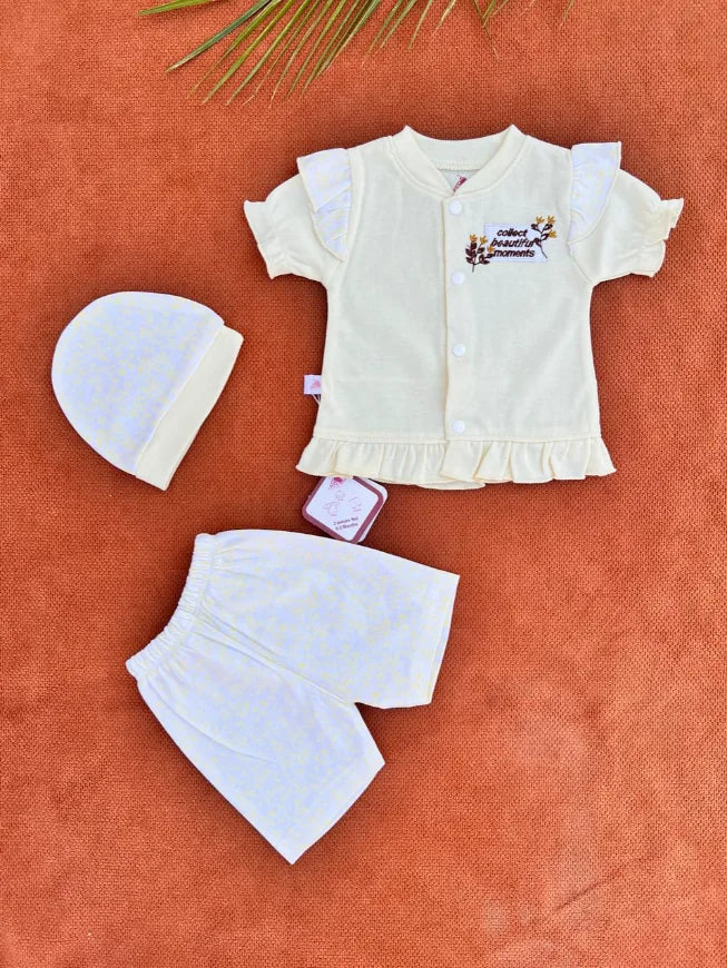 Newborn Baby 3 Pieces Summer Outfit – Shirt, Shorts & Cap