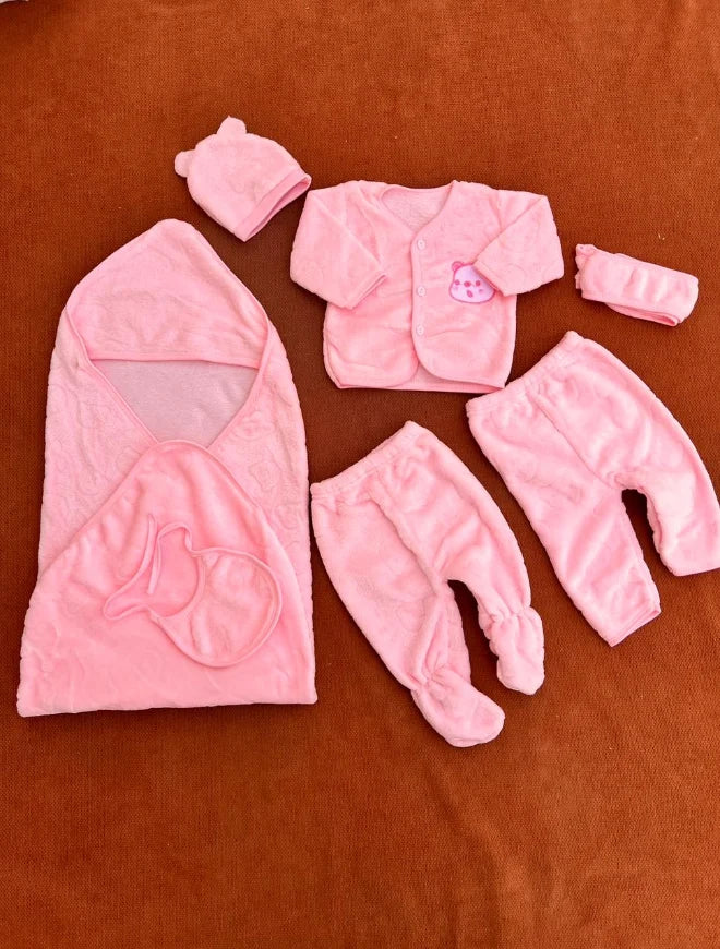 Newborn 6 Pcs Velvet Winter Starter Set – Pink