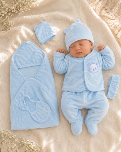 Newborn 6 Pcs Velvet Winter Starter Set – Blue