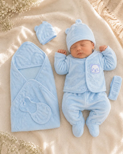Newborn 6 Pcs Velvet Winter Starter Set – Blue