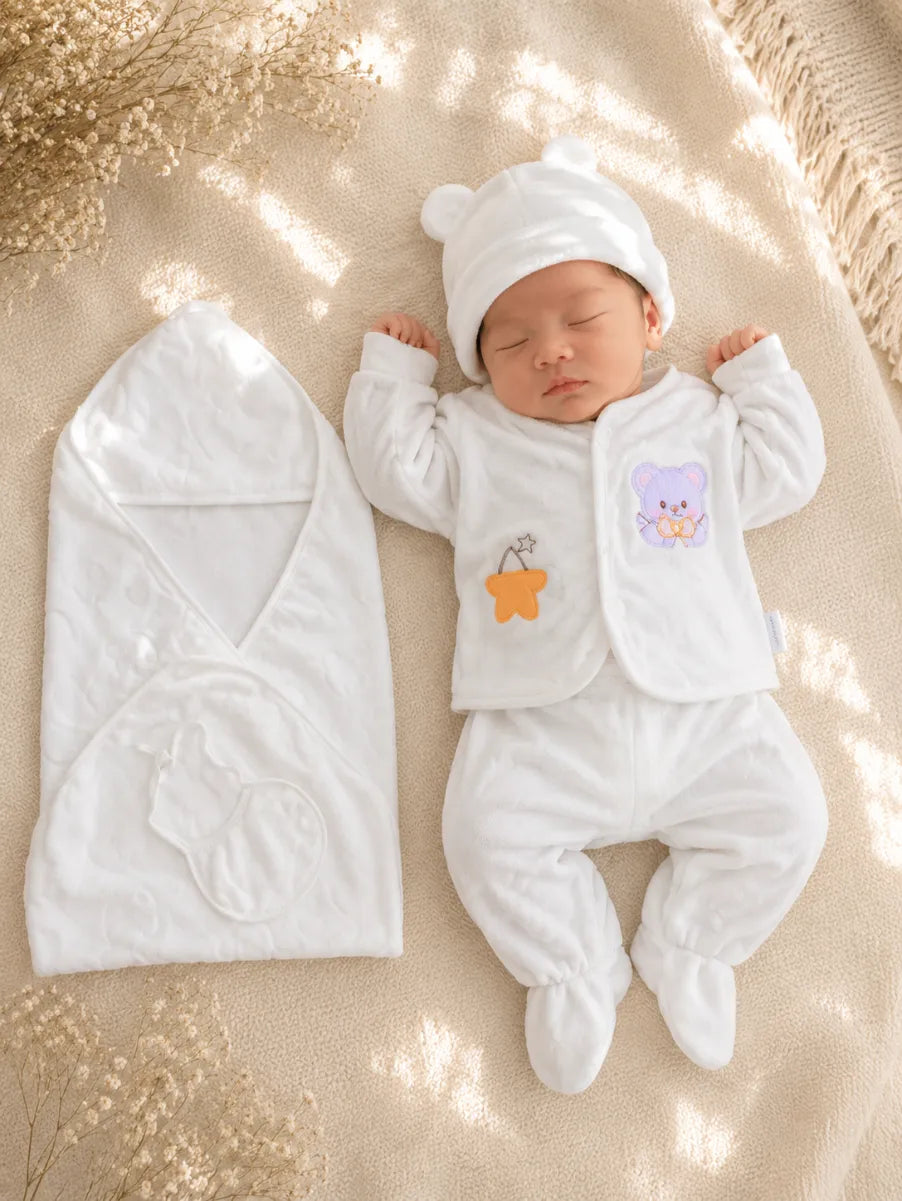 Newborn 6 Pcs Velvet Winter Starter Set –  white