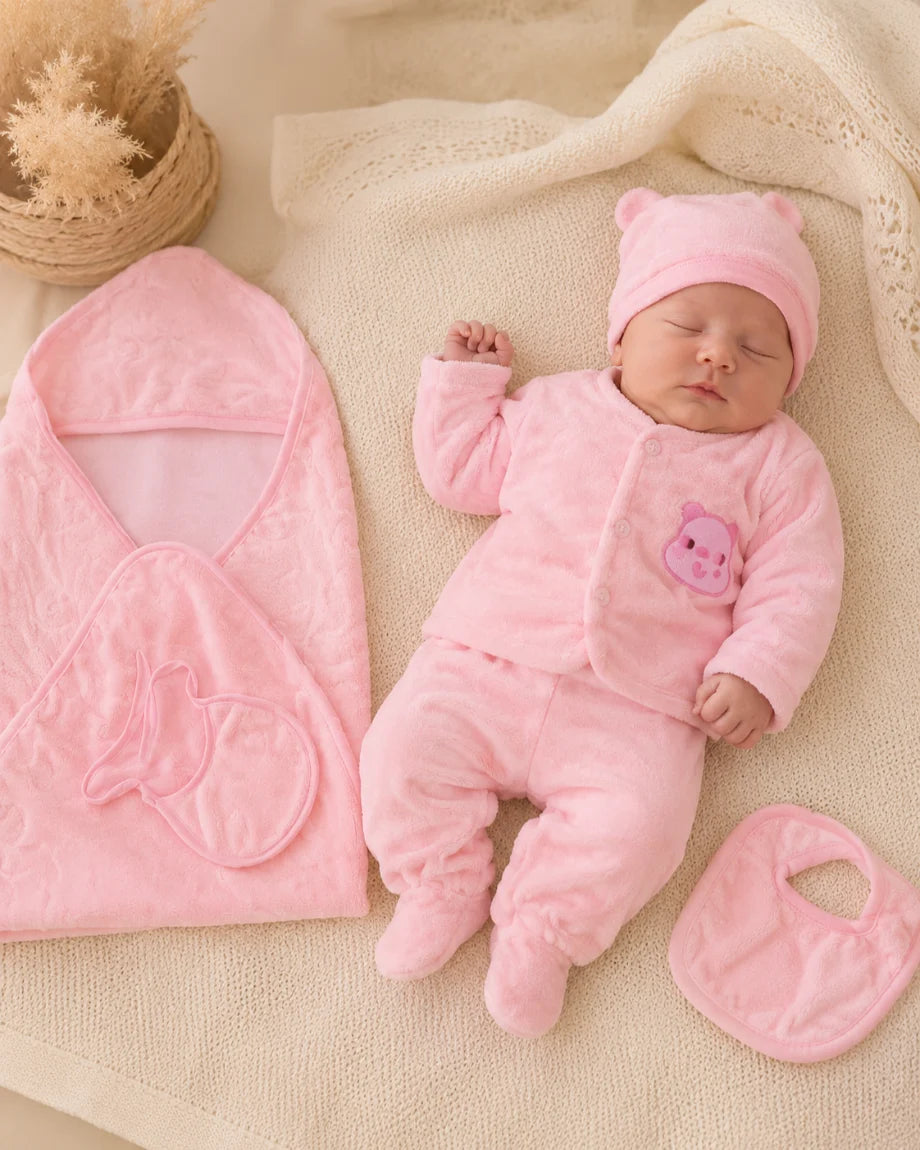 Newborn 6 Pcs Velvet Winter Starter Set – Pink