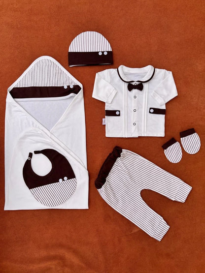 Newborn 7 Pcs Summer Starter Set – Stylish Striped Outfit