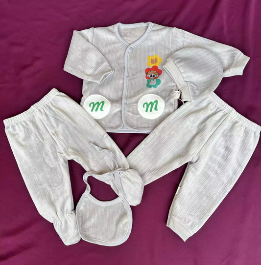 Newborn Baby 5 Piece Velvet Set (Grey)