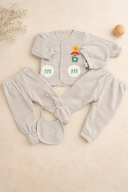 Newborn Baby 5 Piece Velvet Set (Grey)