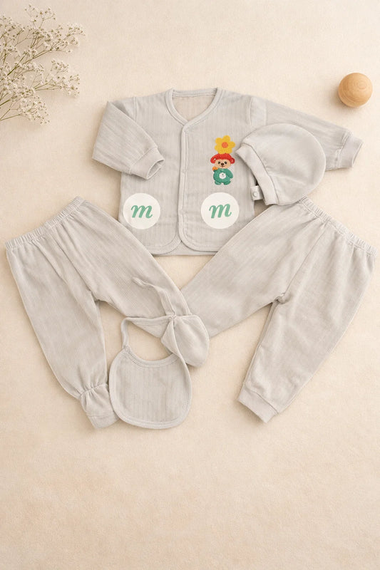 Newborn Baby 5 Piece Velvet Set (Grey)