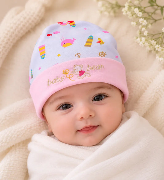 Newborn Baby Cap – Soft Printed Summer Hat with Embroidery