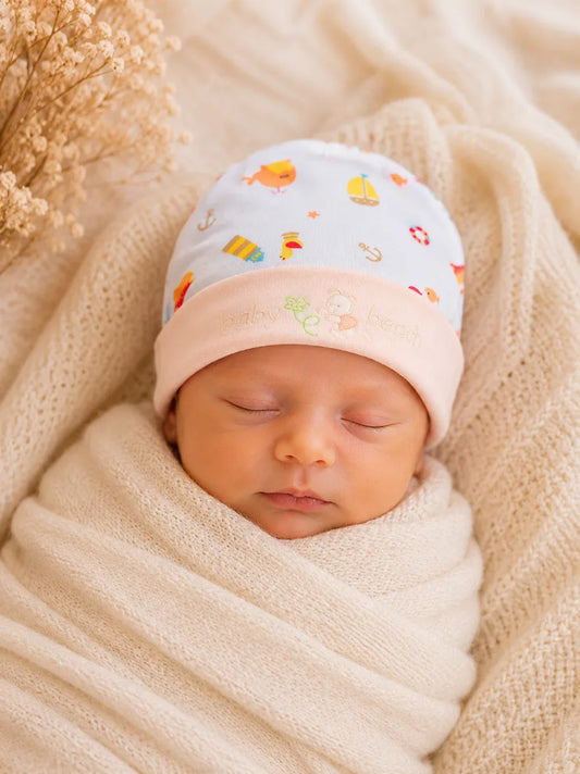 Newborn Baby Cap – Soft Printed Summer Hat with Embroidery