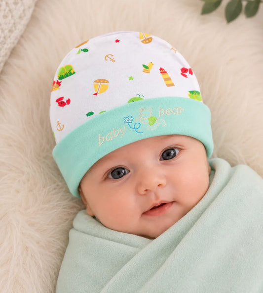 Newborn Baby Cap – Soft Printed Summer Hat with Embroidery