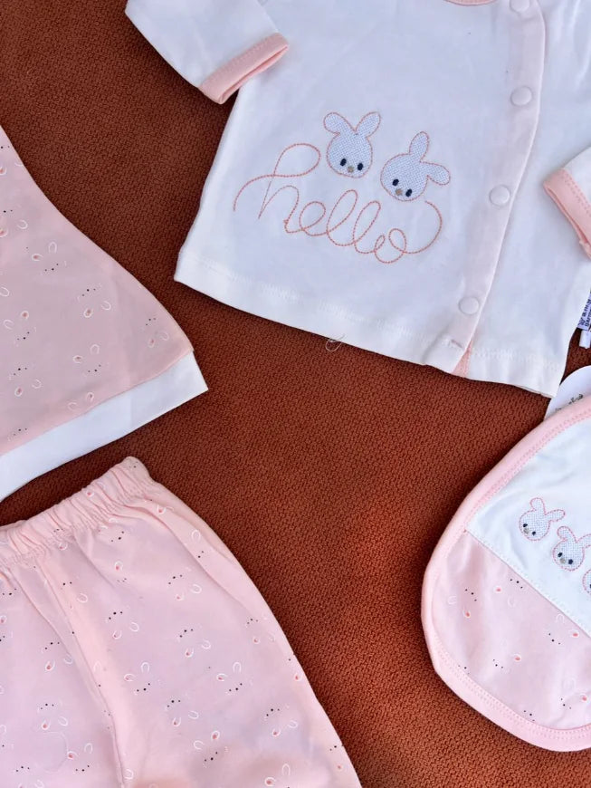 Newborn Baby Girl 4 Pieces Summer Outfit – Soft Cotton Set