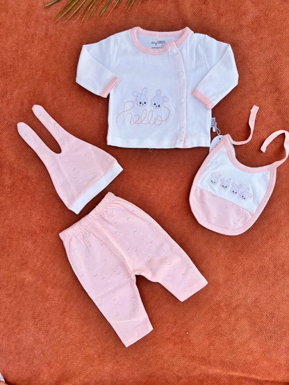 Newborn Baby Girl 4 Pieces Summer Outfit – Soft Cotton Set
