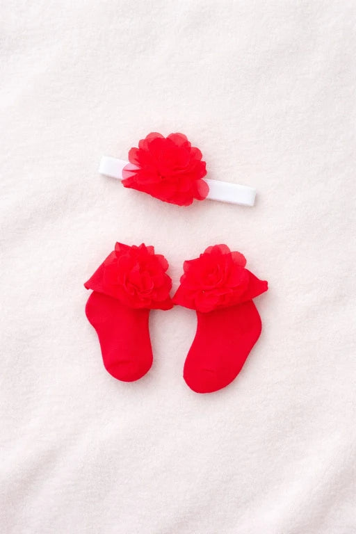 Newborn Baby Girl Headband & Socks Set – Soft Flower Design