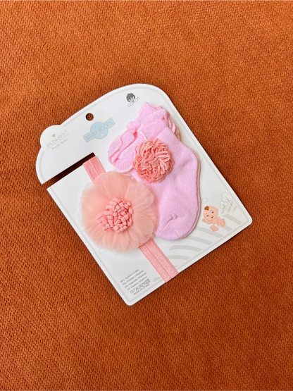 Newborn Baby Girl Headband & Socks Set – Soft Flower Design