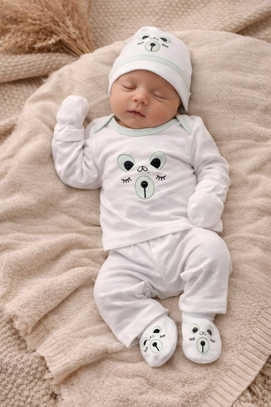 100% cotton Newborn Baby Starter Set 7 Pieces – Soft Cotton Bear Design