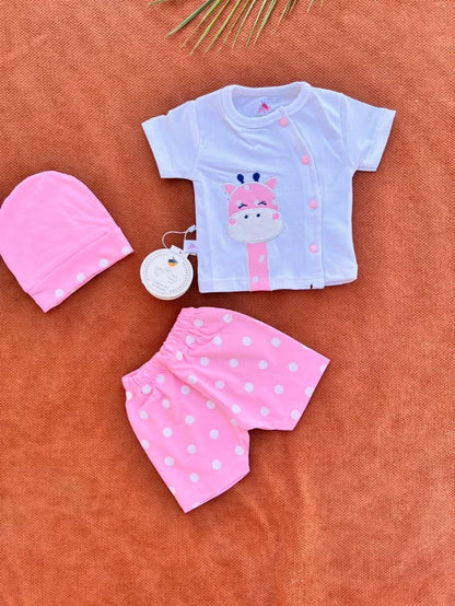 Newborn Baby Summer Dress Set – Shirt, Shorts & Cap