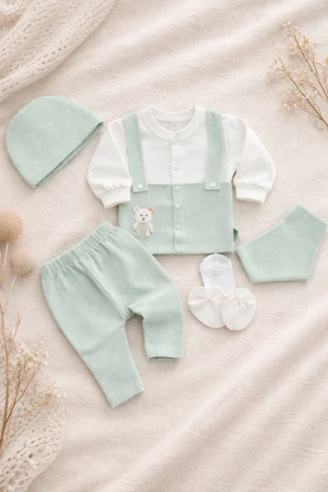Newborn Summer Waffle 5-Piece Baby Set – Soft & Breathable Outfit