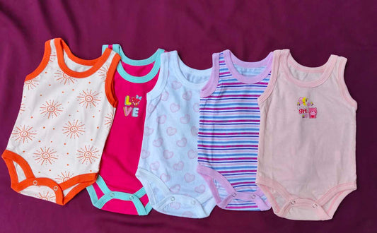 Pack of 5 sleevless body suits multi color