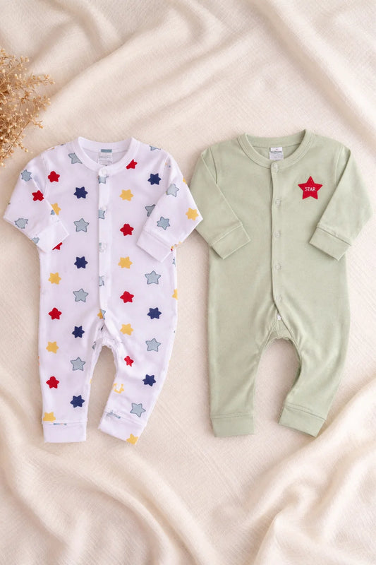 Pack of 2 Baby Full Sleeve Rompers – Soft Cotton Full Sleeve green