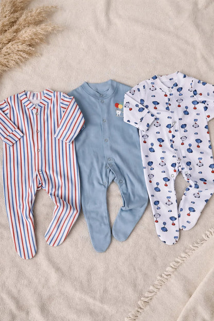 Pack of 3 Baby Full Sleeve Rompers – Soft Cotton Full Sleeve