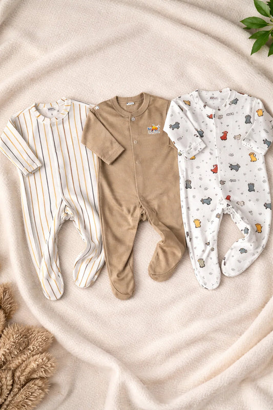 Pack of 3 Baby Full Sleeve Rompers – Soft Cotton Full Sleeve