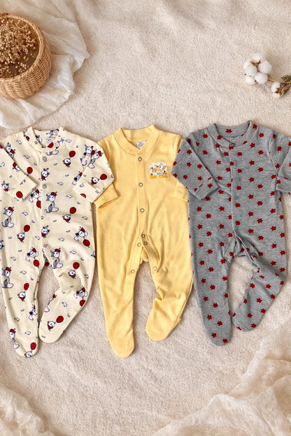 Pack of 3 Baby Full Sleeve Rompers – Soft Cotton Full Sleeve