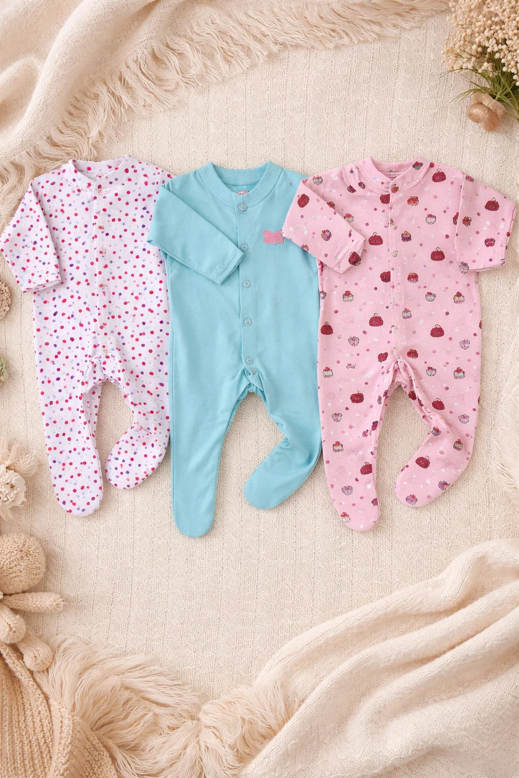 Pack of 3 Baby Full Sleeve  Rompers – Soft Cotton Full Sleeve