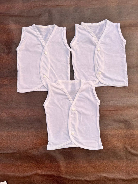 Pack of 3 Sleeveless Baby Vests – White