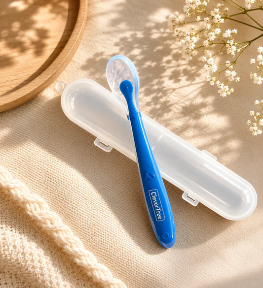 Silicone Baby Spoon with Box | Soft & BPA-Free Feeding Essentials (Blue)
