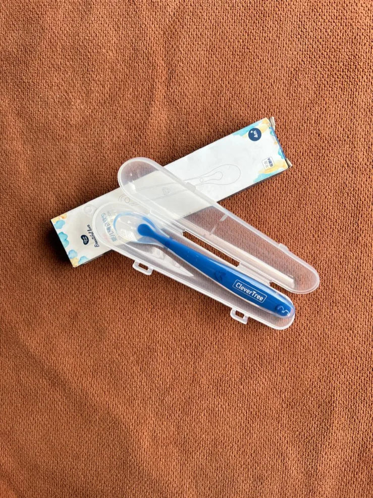 Silicone Baby Spoon with Box | Soft & BPA-Free Feeding Essentials (Blue)