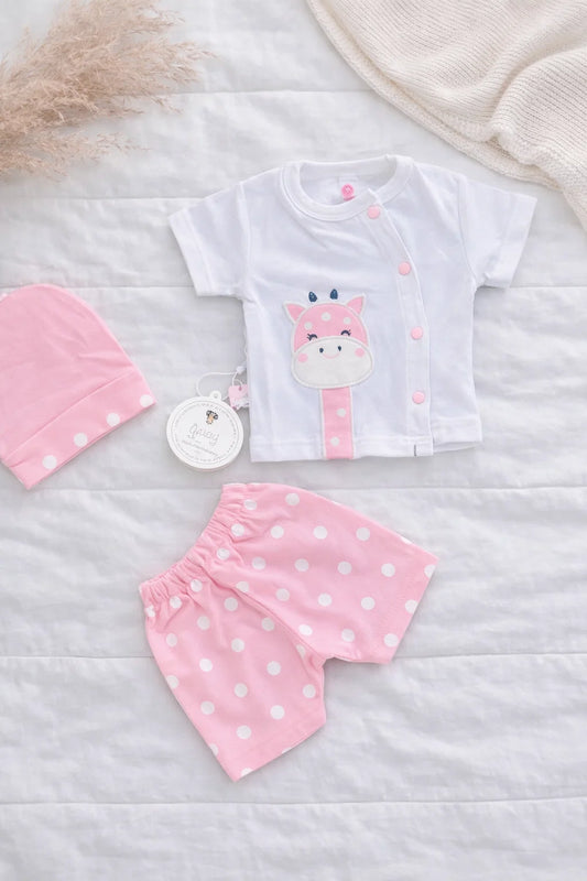 Newborn Baby Summer Dress Set – Shirt, Shorts & Cap