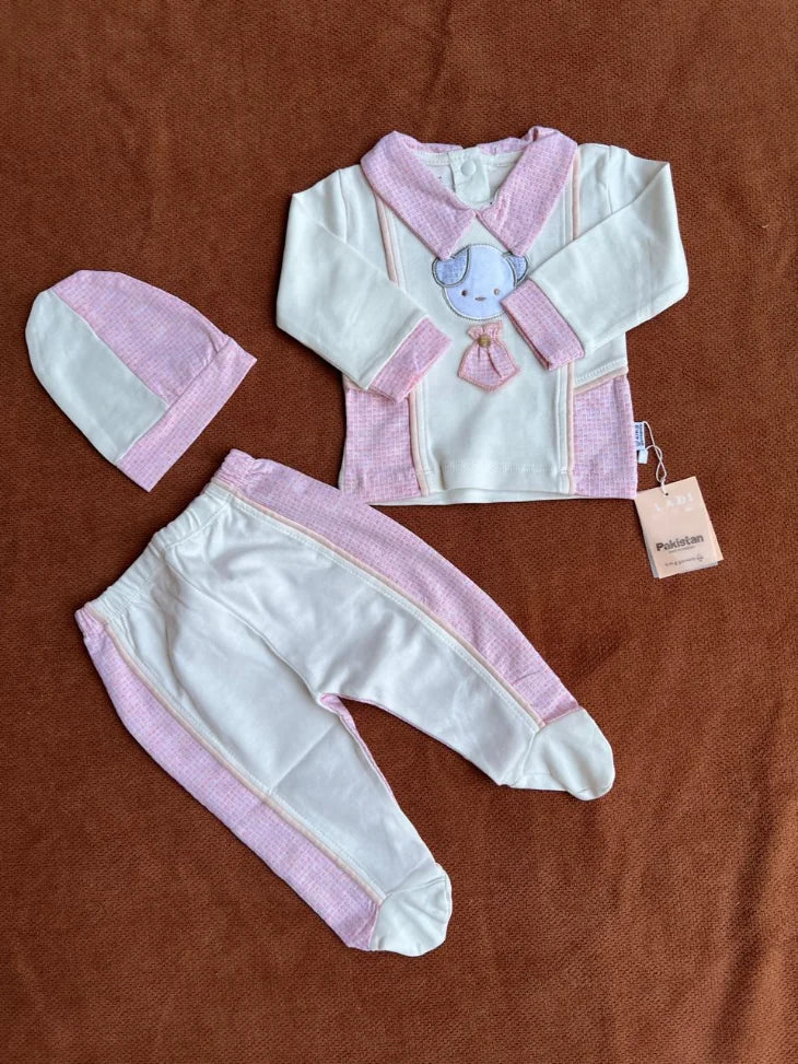 Tiny Teddy Collar Baby 3 Piece Set | Newborn Outfit