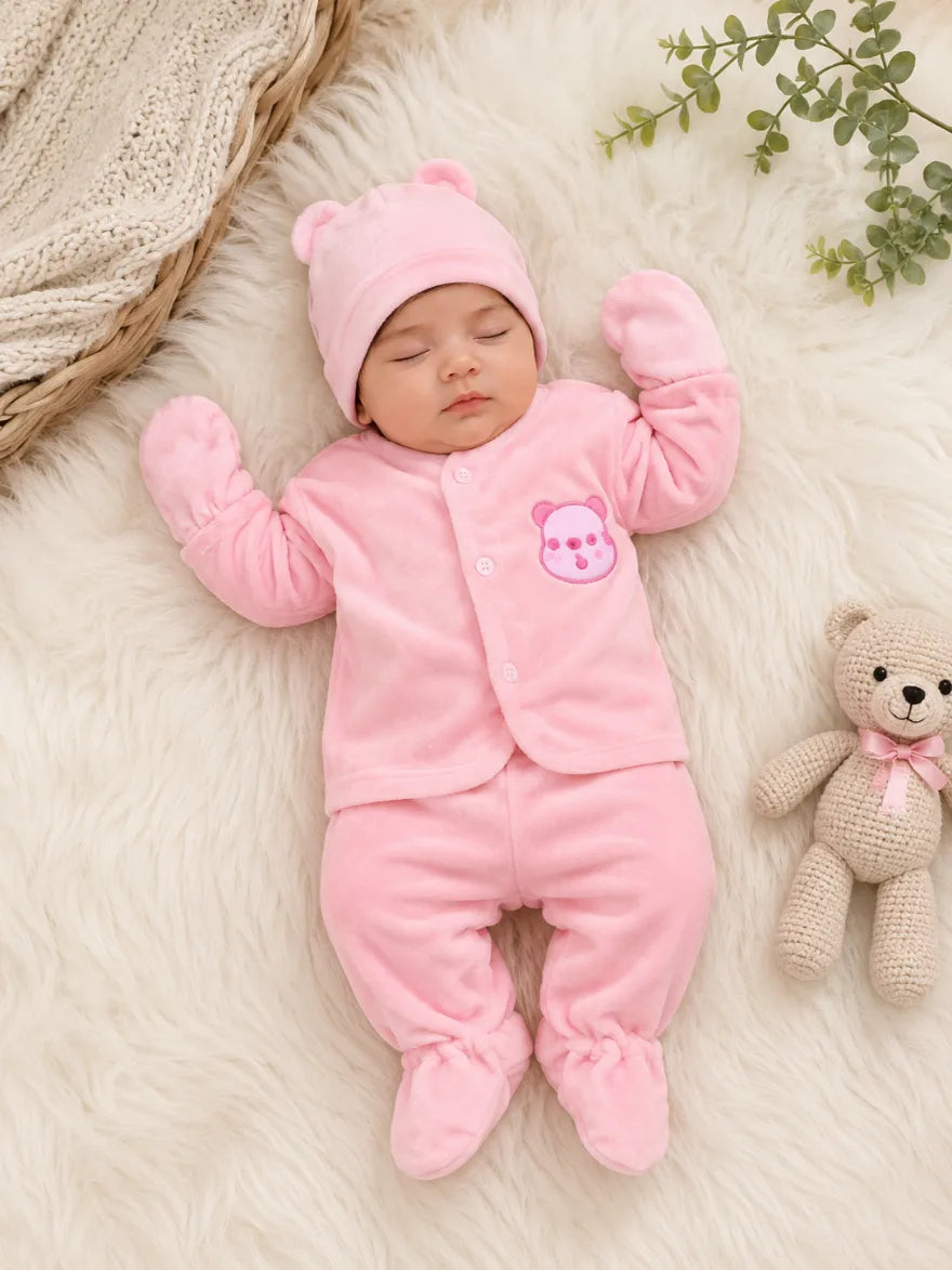 Newborn 6 Pcs Velvet Winter Starter Set – Pink