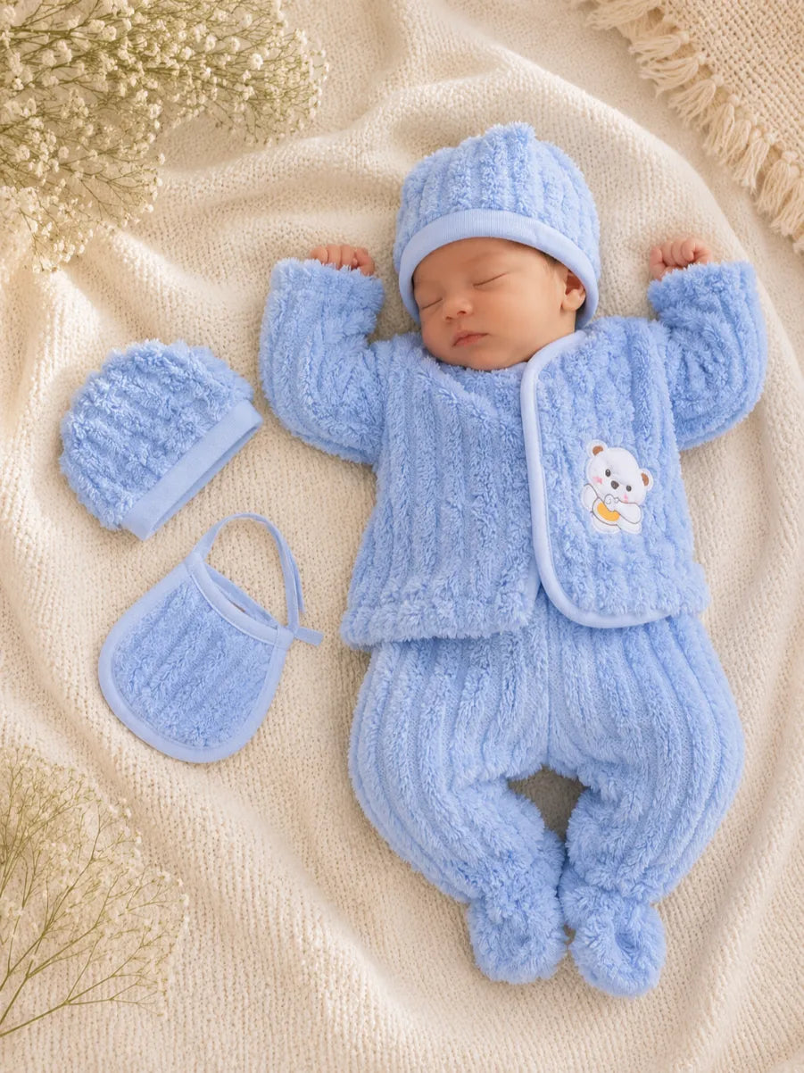 Winter Complete Newborn Baby 5-Piece fur Set Blue