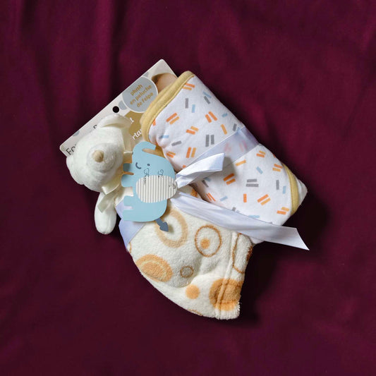 Baby Bath Towel & Face Towel Set with Soft Toy