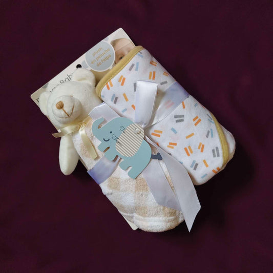 Baby Bath Towel & Face Towel Set with Soft Toy