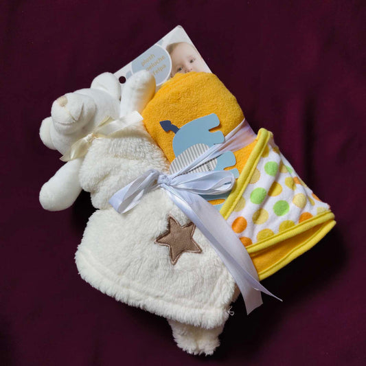 Baby Bath Towel & Face Towel Set with Soft Toy