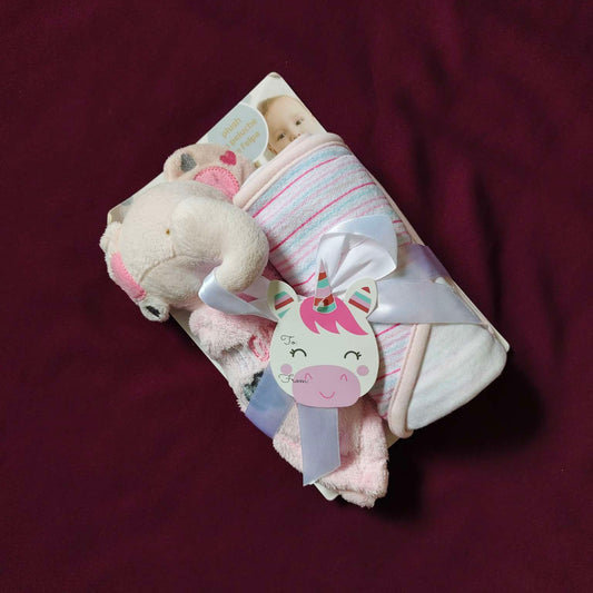 Baby Bath Towel & Face Towel Set with Soft Toy