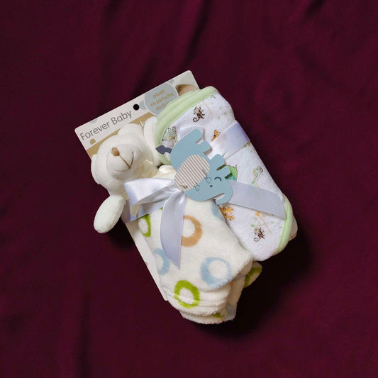 Baby Bath Towel & Face Towel Set with Soft Toy