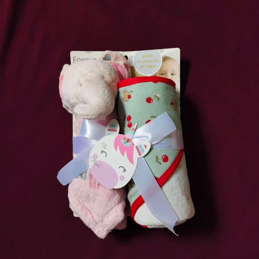 Baby Bath Towel & Face Towel Set with Soft Toy