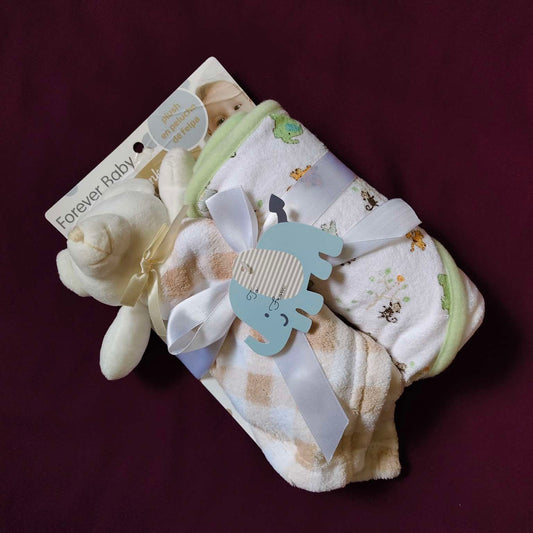 Baby Bath Towel & Face Towel Set with Soft Toy