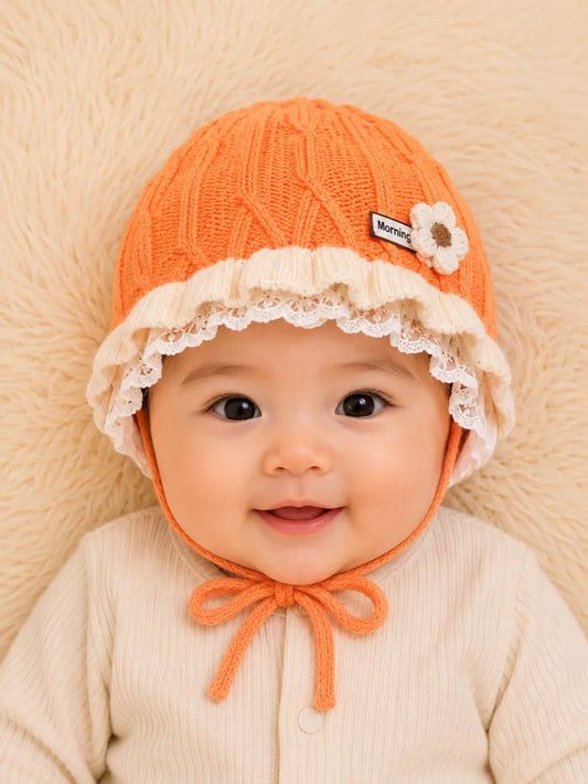 Knitted Baby Cap – Soft and Warm Winter Hat with Ties