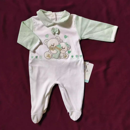 0–3 Months Baby Romper – Cute Bear Design with Collar & Footed Style
