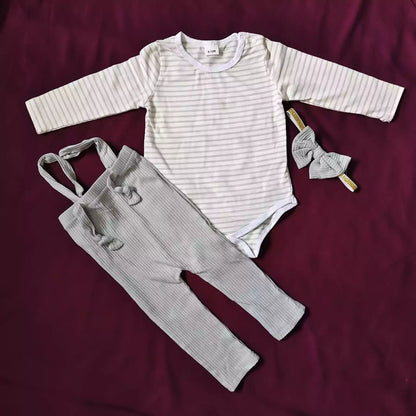 3-Piece Baby Girl Outfit – Stylish Shirt, Trouser & Hairband Set