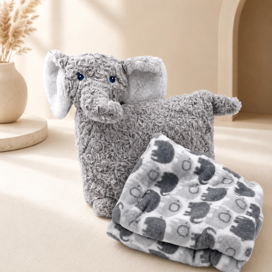 Kids Essentials 3-in-1 Baby Plush Toy, Pillow & Ultra Soft Blanket Set