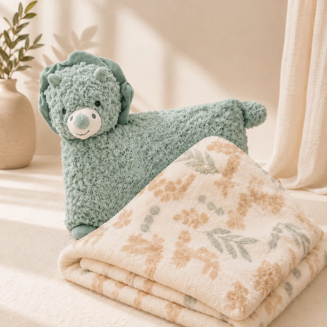 Kids Essentials 3-in-1 Baby Plush Toy, Pillow & Ultra Soft Blanket Set