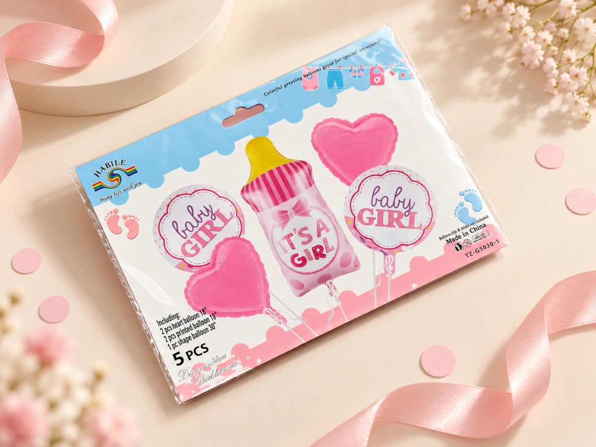 Baby Boy & Baby Girl 5-Piece Foil Balloon Decoration Set