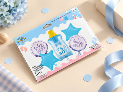 Baby Boy & Baby Girl 5-Piece Foil Balloon Decoration Set