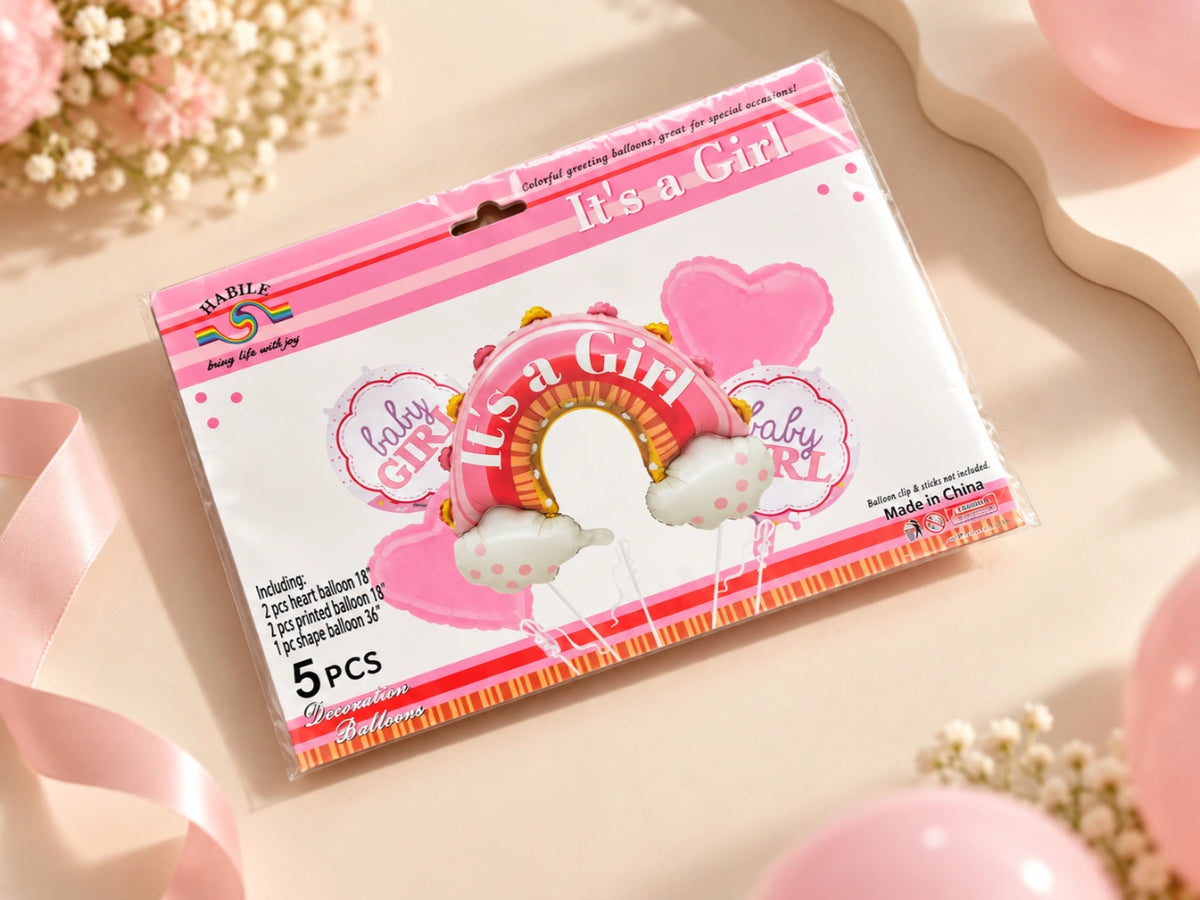 Baby Boy & Baby Girl 5-Piece Foil Balloon Decoration Set
